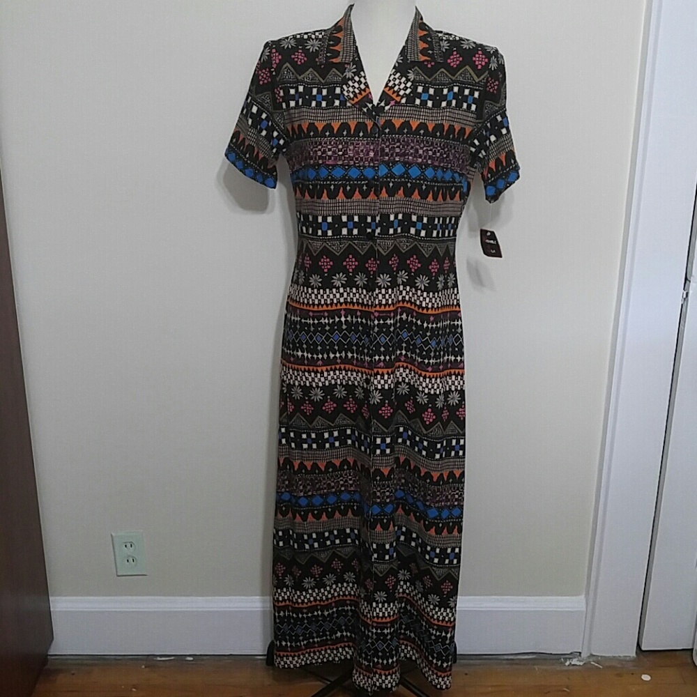 NWT Vintage 100% washable silk maxi shirt dress size small
